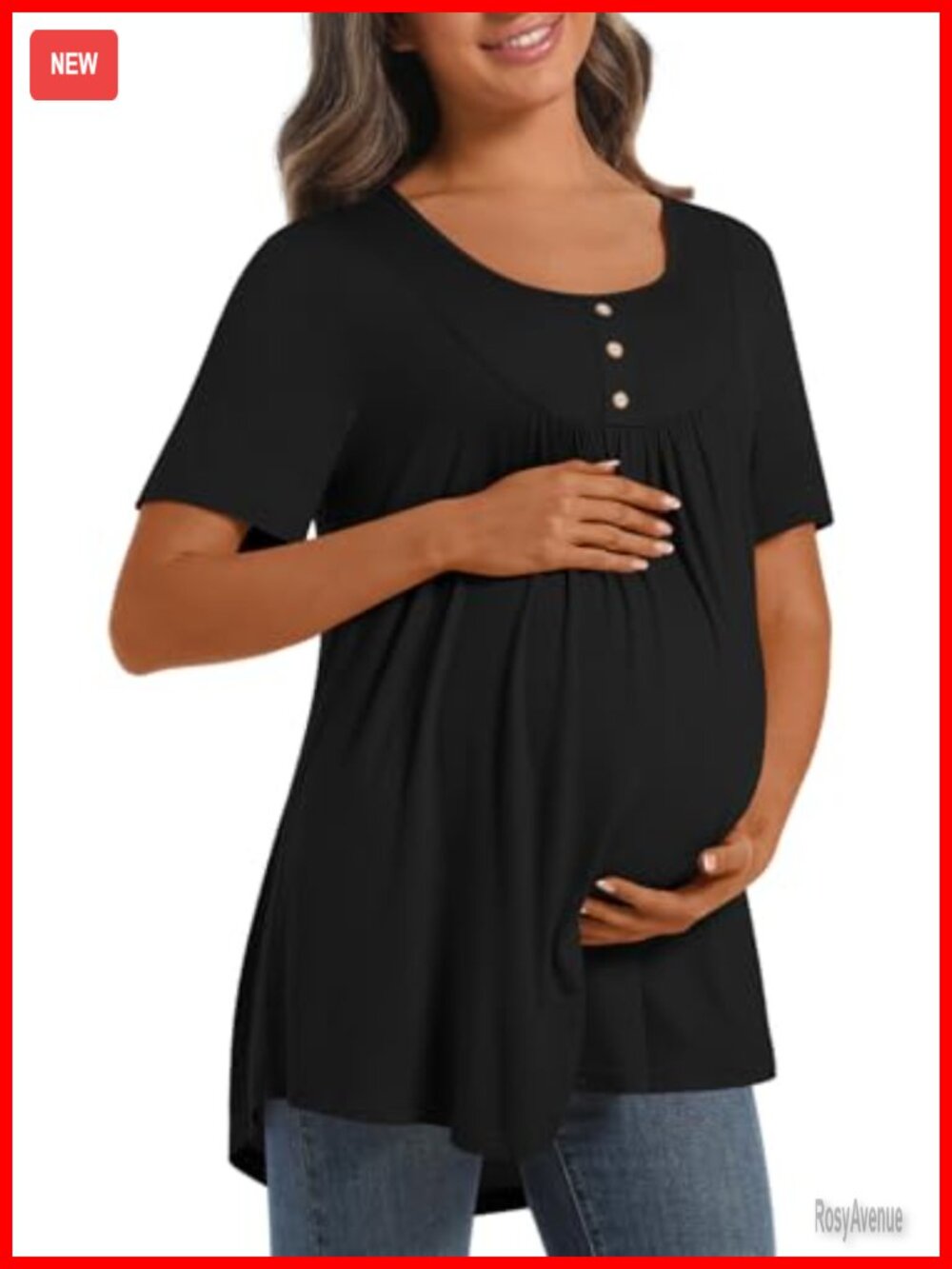 Maternity Tunic Top Short Sleeve Scoop Neck Pullover Relaxed Fit
